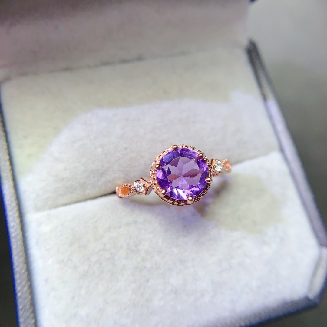Ethnic Wear Fashion Designer - Dazzling Natural Amethyst Ring Set in