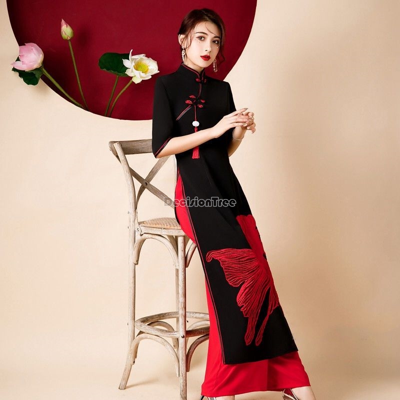 Ao Dai Vietnam Dress - 2026 stage performance vietnam aodai embroidery