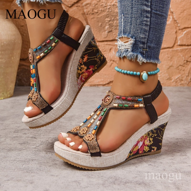 Boho Beaded Floral Wedge Sanda - Ethnic Modern Fashion recension och pris