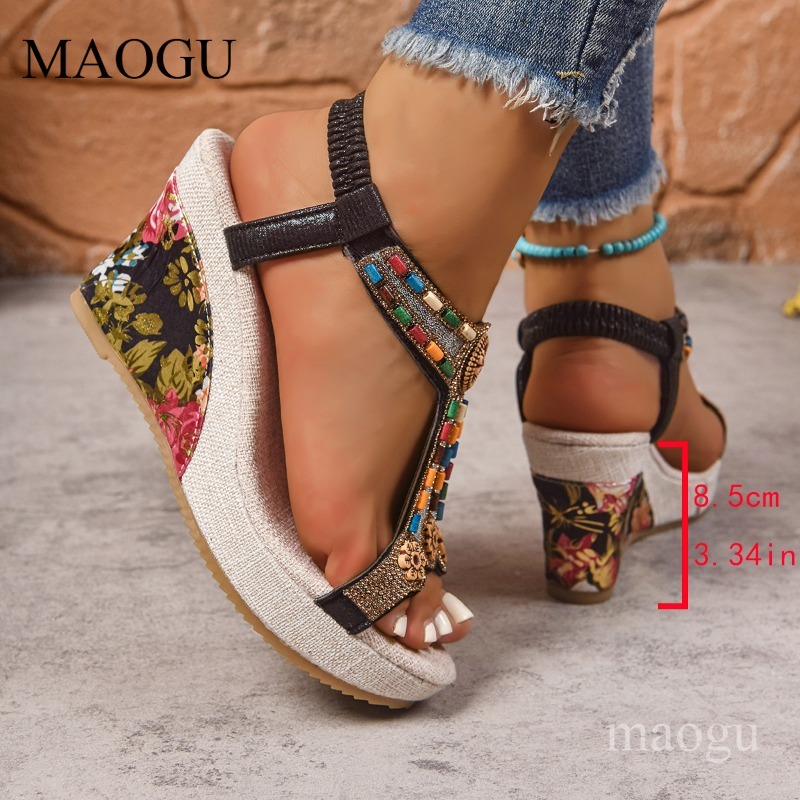 Boho Beaded Floral Wedge Sanda - Ethnic Modern Fashion recension och pris